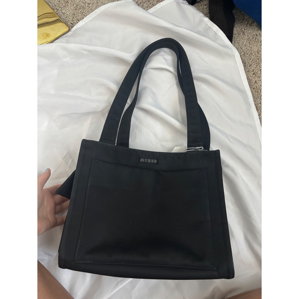 Guess Black Medium Shoulder Bag Y2K Nylon Style Tote with Side Pocket Logo